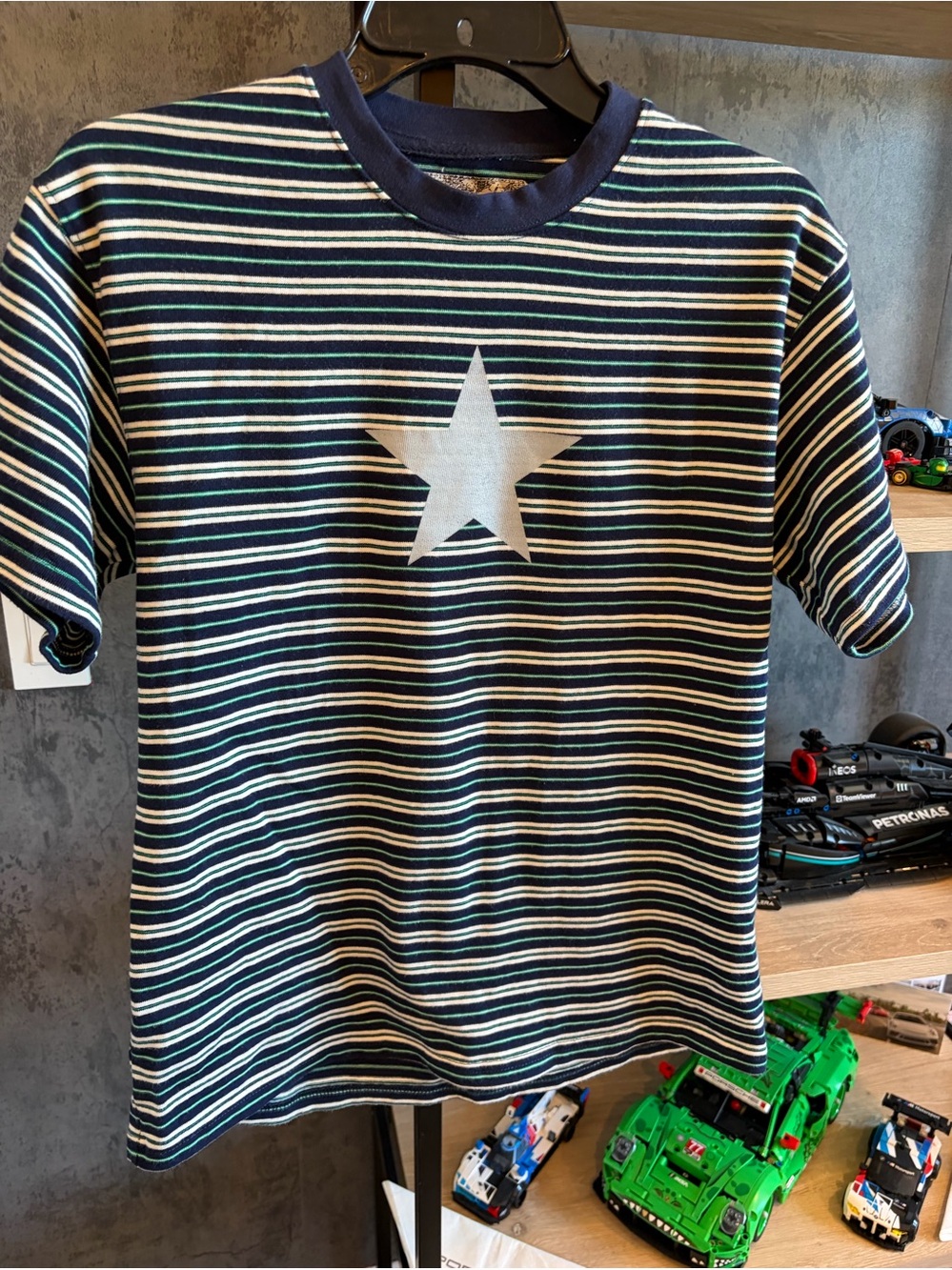 Striped Navy BASKETCASE Tee with White Star